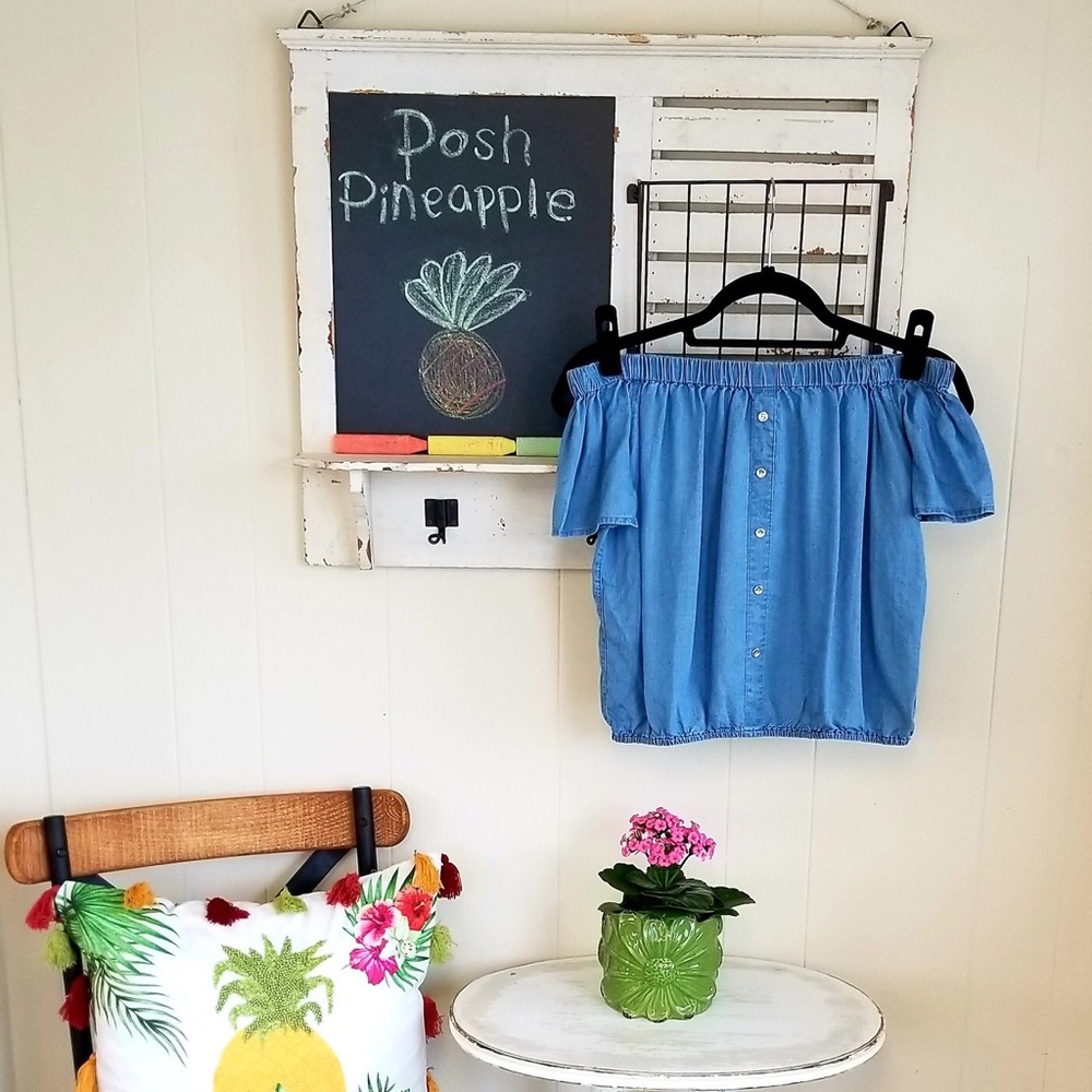 Denim off the shoulder blouse
